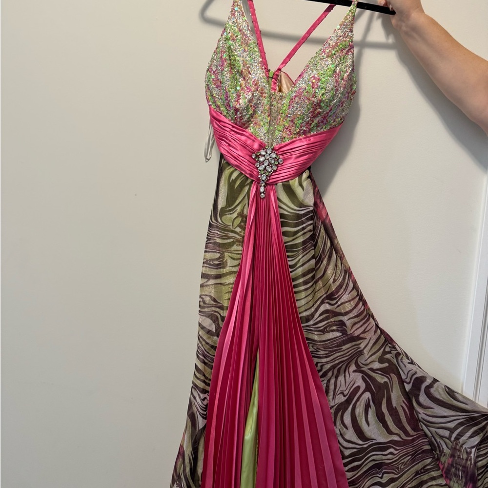 Elegant Pink and Green Maxi Dress